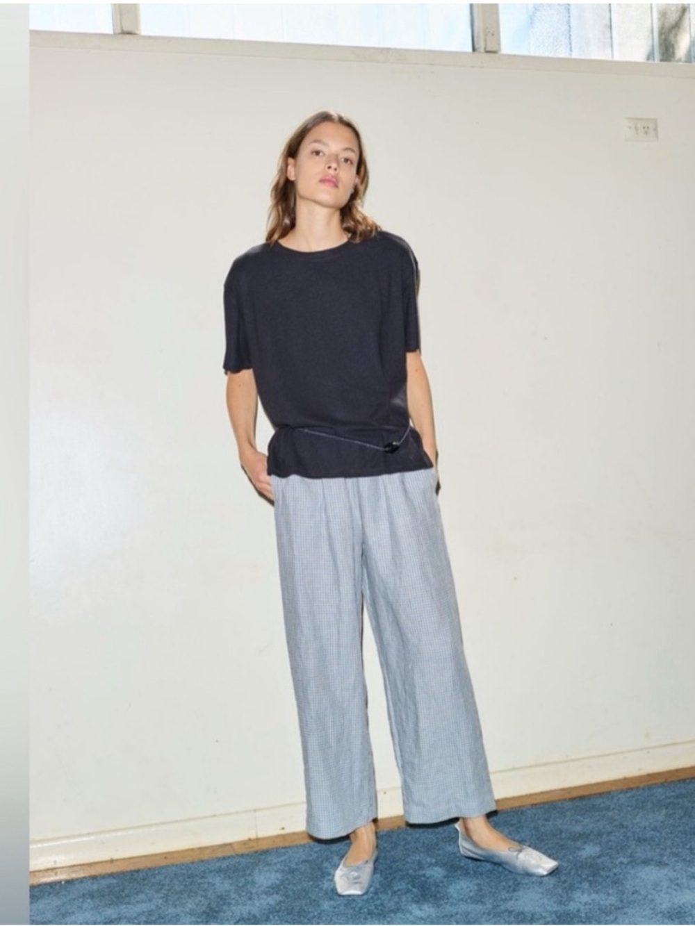 Deiji Studios Linen Ease Trouser in Field Check Large